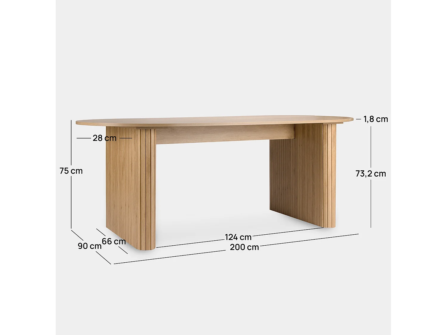 Mesa fija de Madera Natural 75 x 200- Breda
