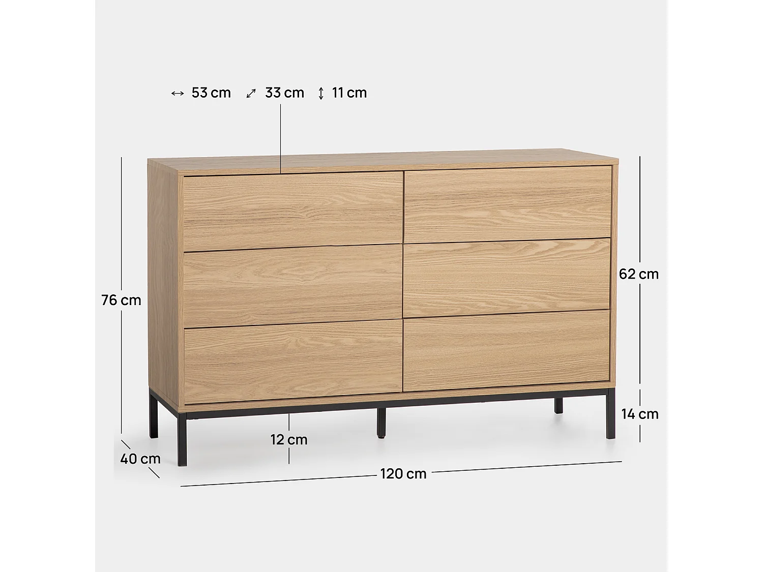 Commode double en bois naturel 120x76 cm-Remi