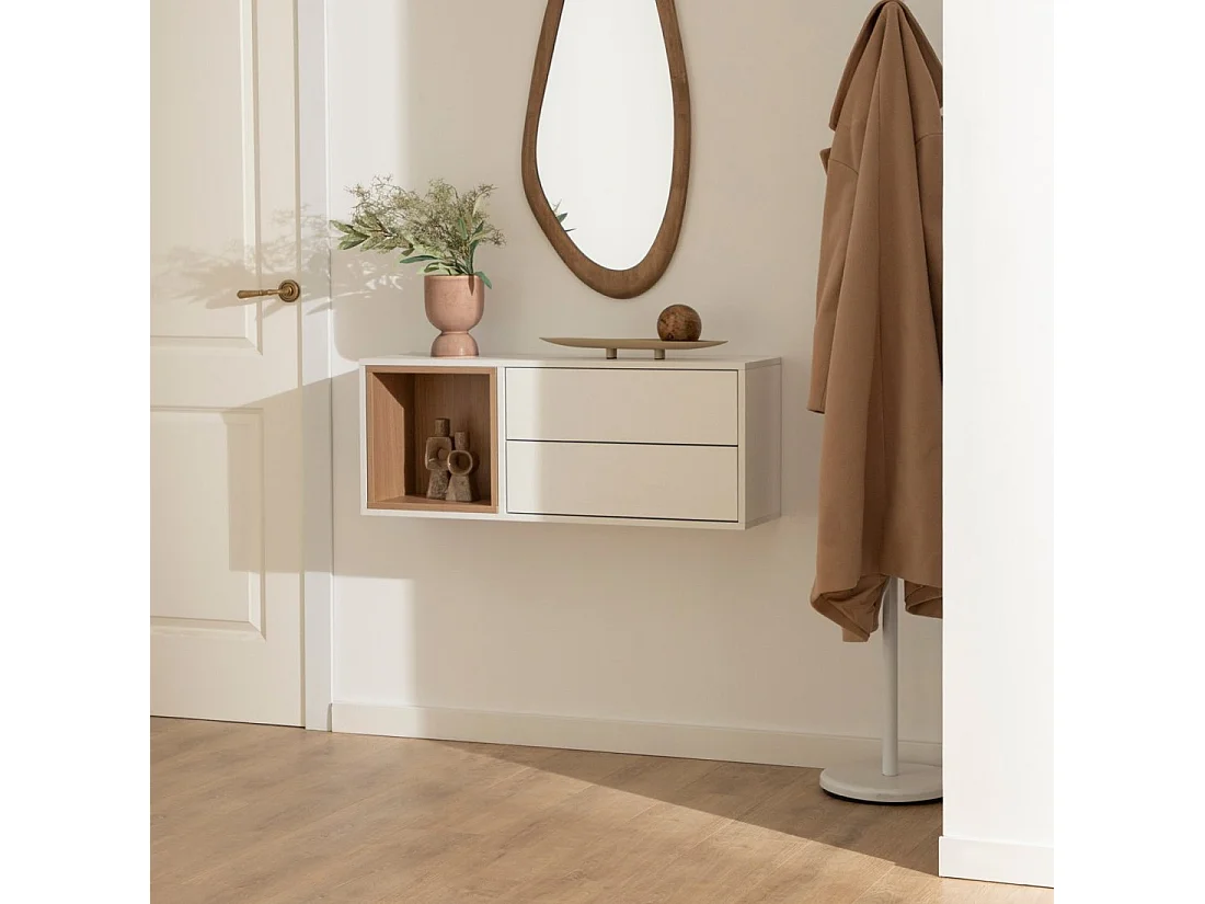 Mueble recibidor flotante de Lacado Natural-Blanco 35 x 90- Hazan