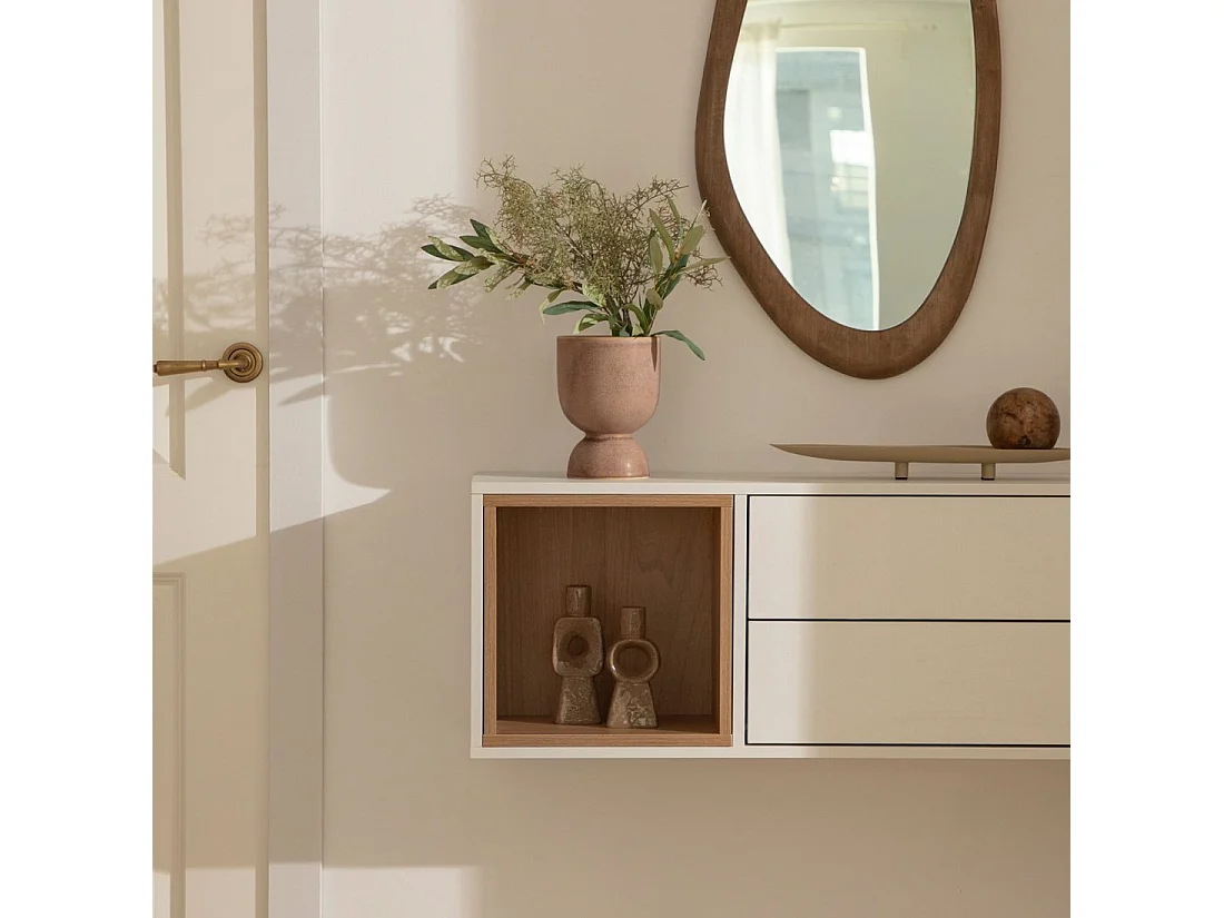 Mueble recibidor flotante de Lacado Natural-Blanco 35 x 90- Hazan