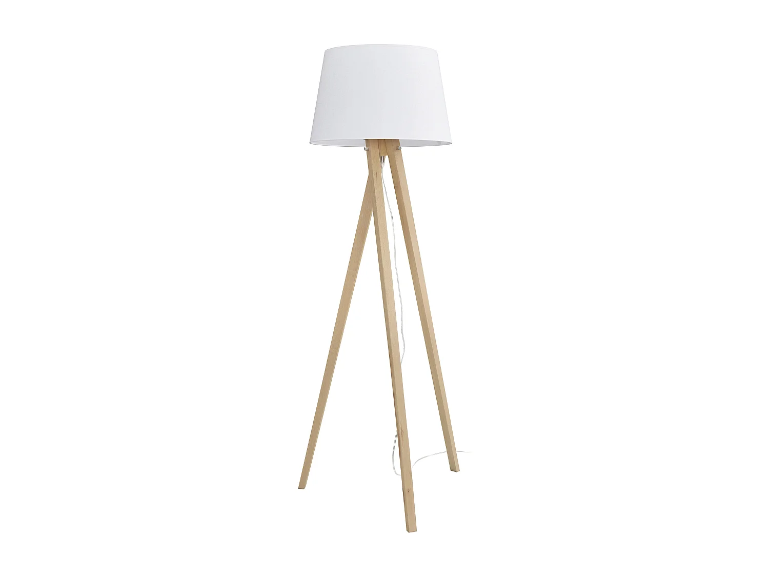 Klassieke stijl LARS vloerlamp - Hoogte 155 cm - E27 60W - 2 meter kabel - aan&uit - beukenhout - lampenkap ø35 cm - wit katoen