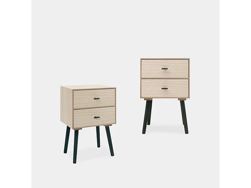 Mesita de noche 2 cajones de Madera Natural 55 x 35- Dora