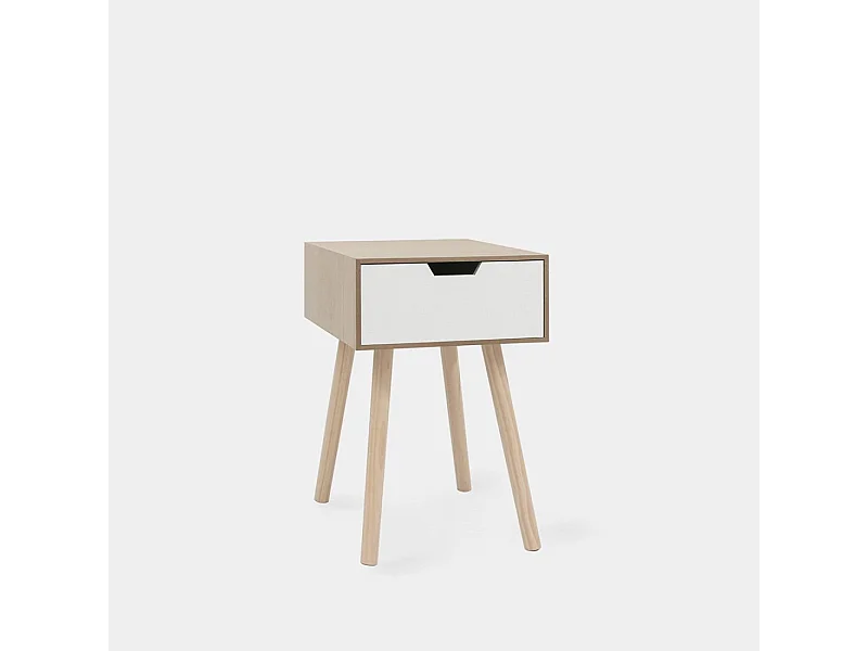 Mesita de noche 1 cajón de Madera Natural-Blanco 51 x 34- Nara