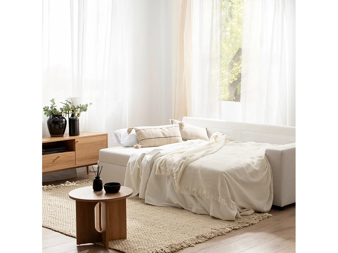 Canapé-lit en tissu beige 240x85 cm-Meryl