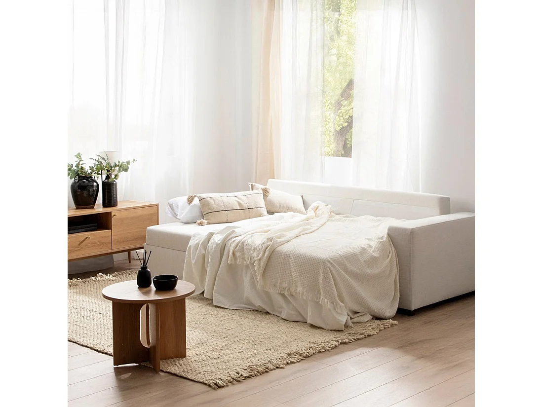 Canapé-lit en tissu beige 240x85 cm-Meryl