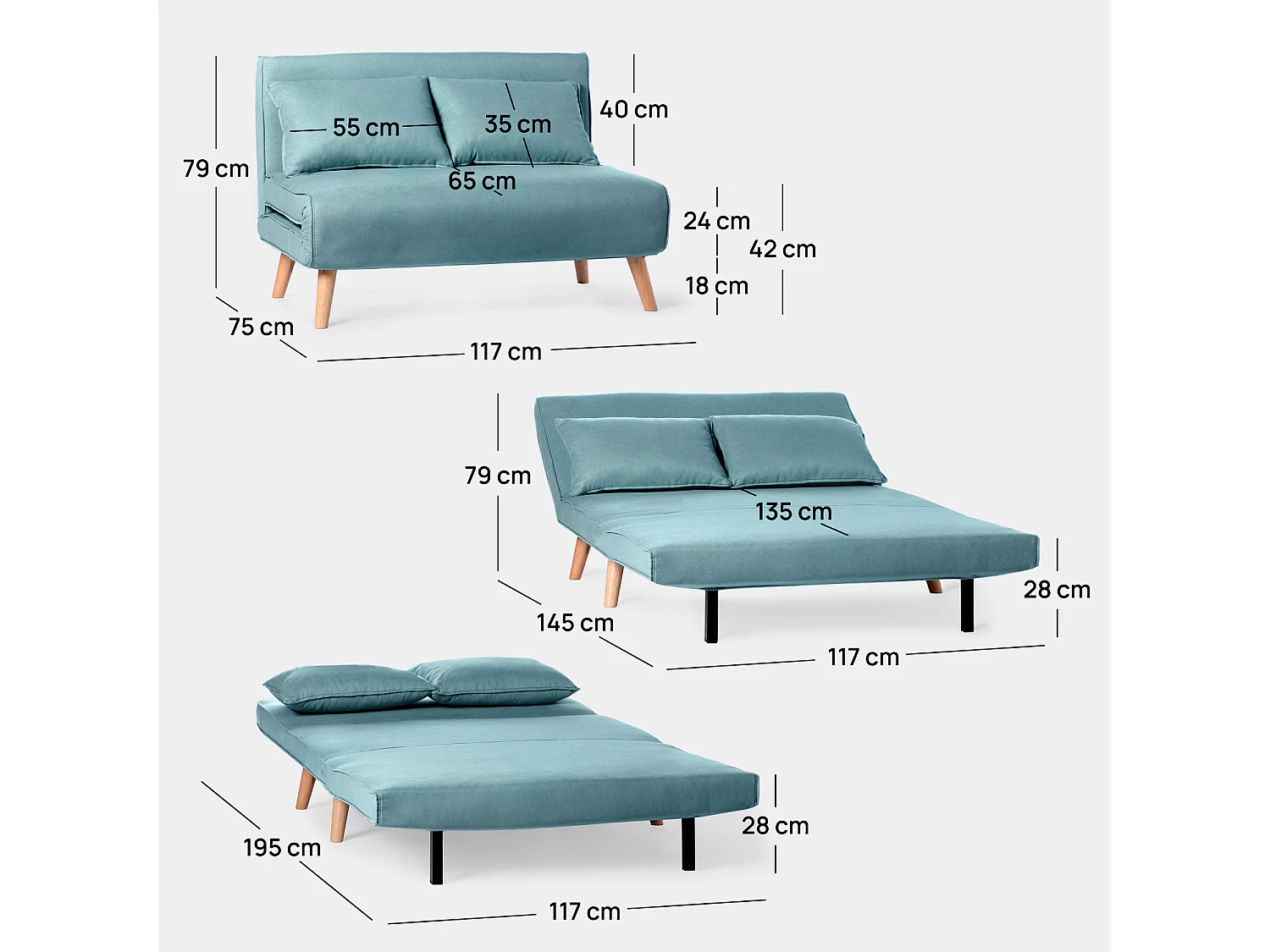 Canapé-lit en tissu bleu 117x79 cm-Noa