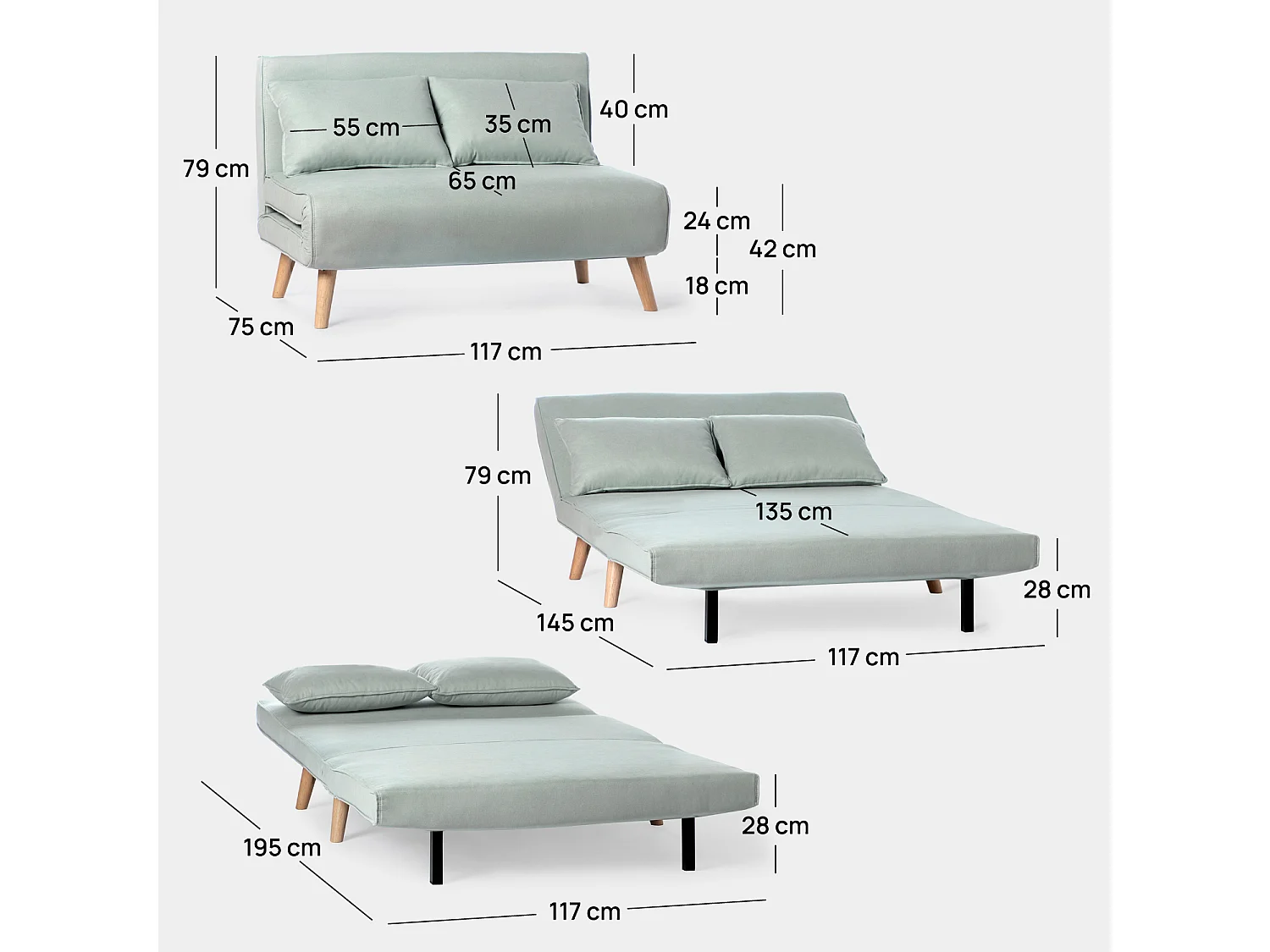 Canapé-lit en tissu aigue-marine 117x79 cm-Noa