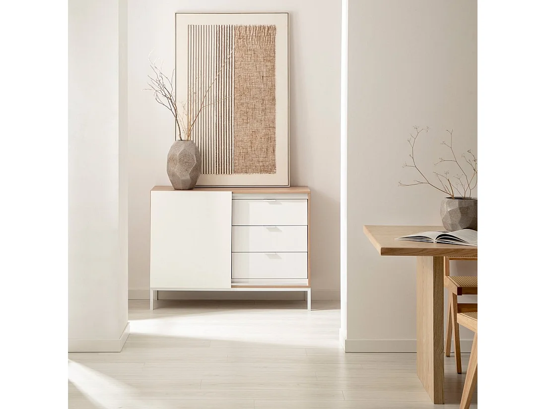 Buffet en bois naturel-blanc 110x80 cm-Denver