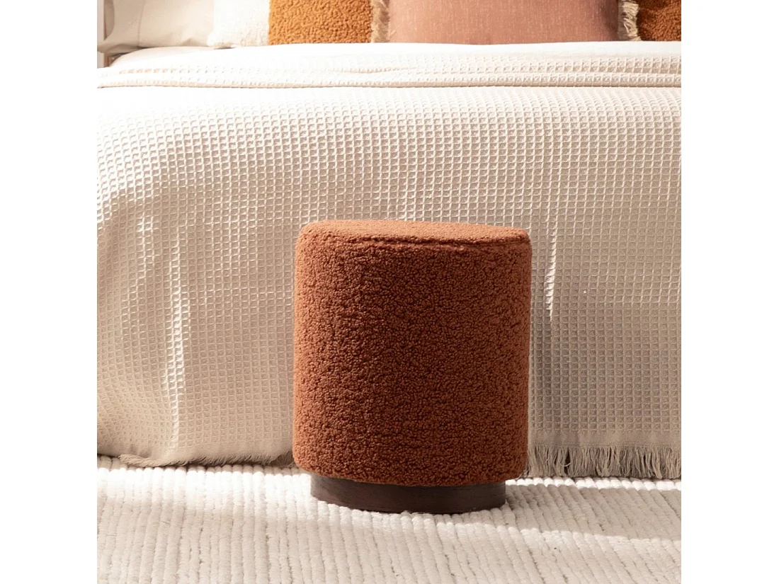 Pouf en revêtement en moutonnet terre cuite 35x42 cm-Arles