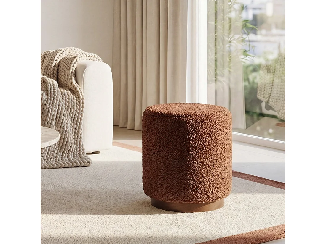 Pouf en revêtement en moutonnet terracotta 35x42 cm-Arles