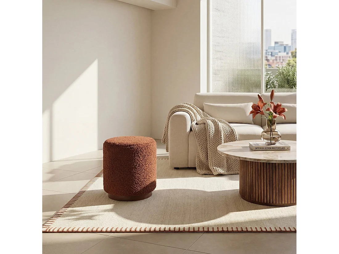 Pouf en revêtement en moutonnet terracotta 35x42 cm-Arles