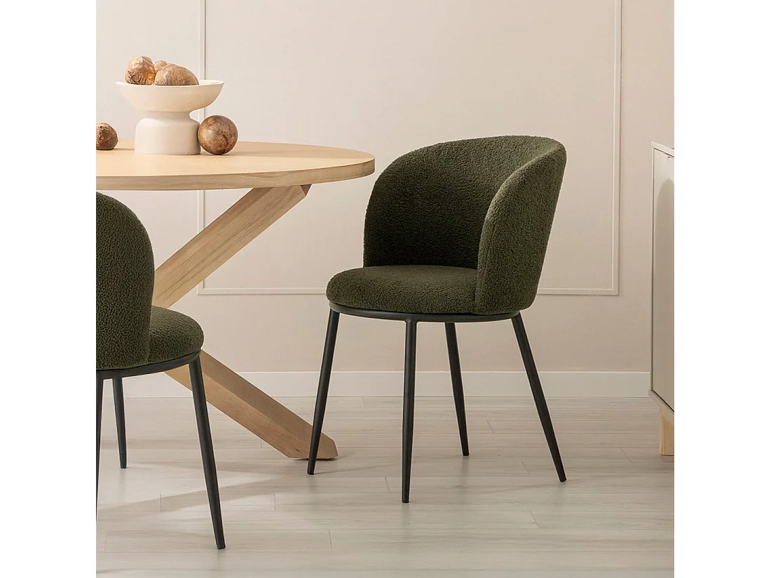 Chaise de salle à manger en revêtement en moutonnet vert foncé 51x80 cm-Nolan