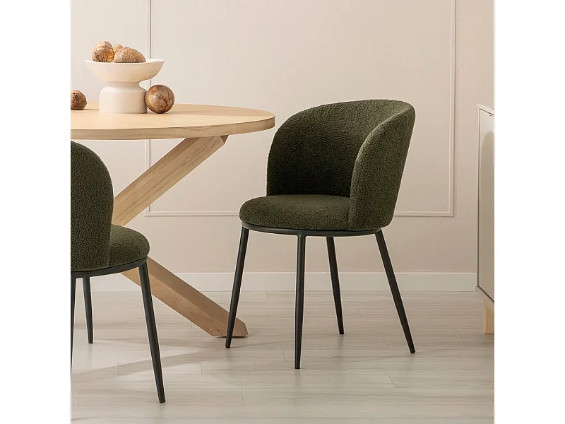 Chaise de salle à manger en revêtement en moutonnet vert foncé 51x80 cm-Nolan