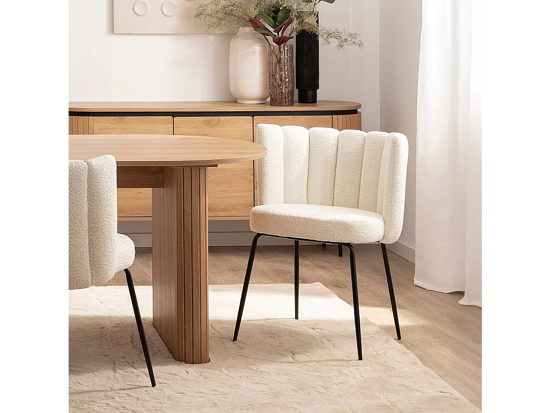 Chaise de salle à manger en bouclé blanc 61x78 cm-Enis