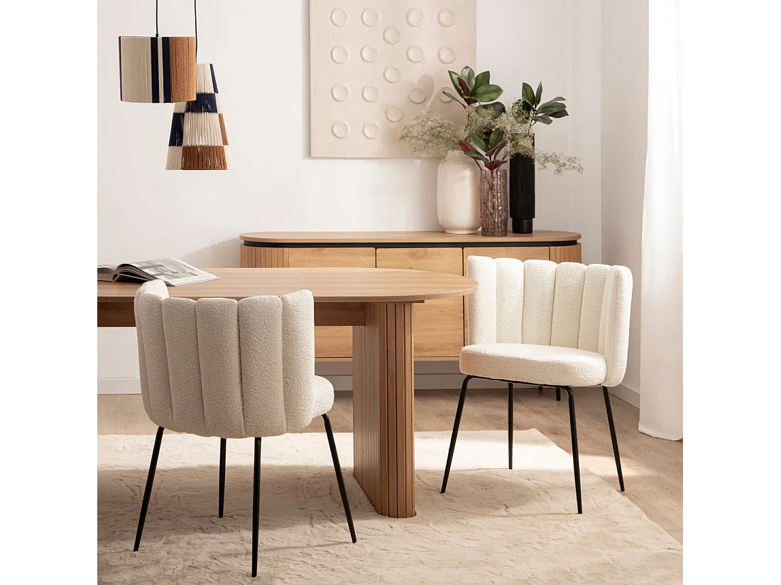 Chaise de salle à manger en bouclé blanc 61x78 cm-Enis