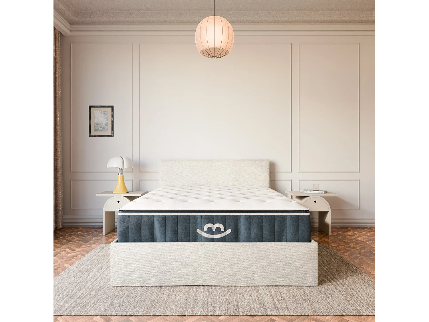 Pack lit coffre et matelas hybride 160x200 épais 30cm