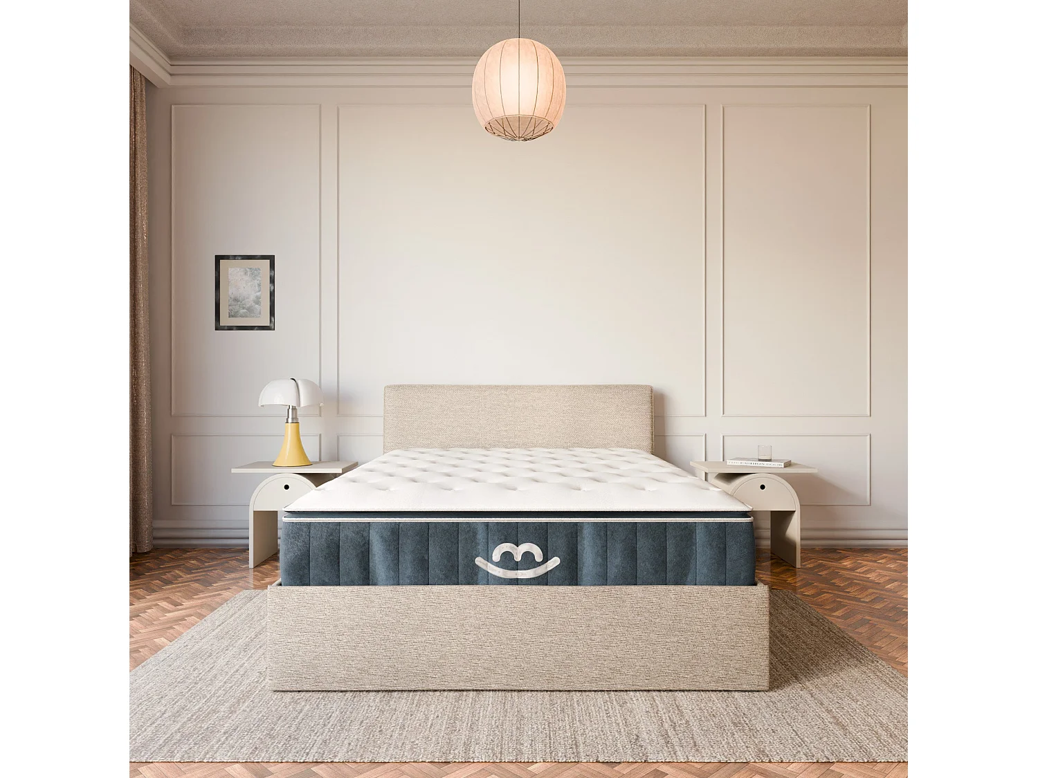 Pack lit coffre et matelas hybride 180x200 épais 30cm