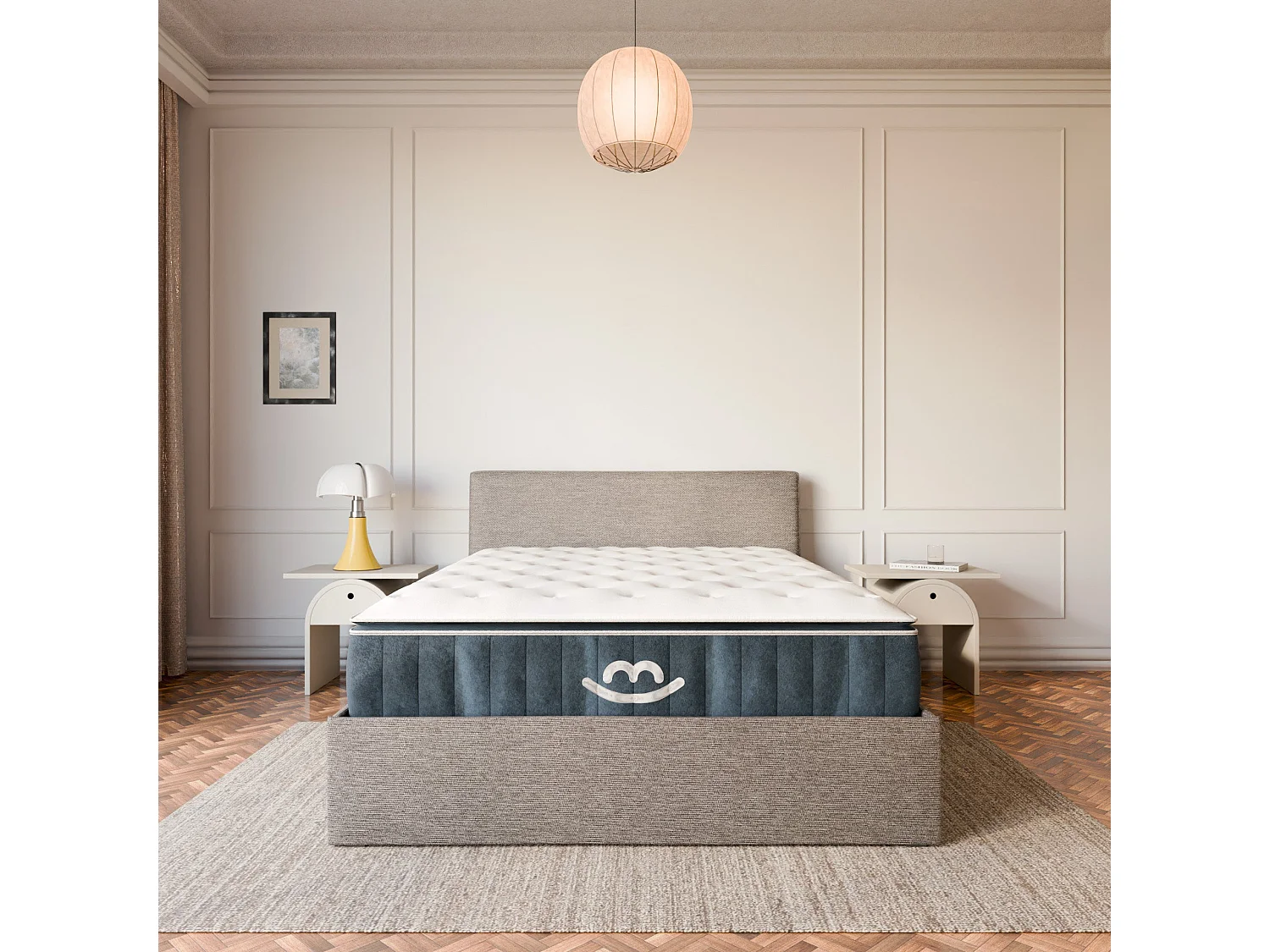 Pack lit coffre et matelas hybride 180x200 épais 30cm