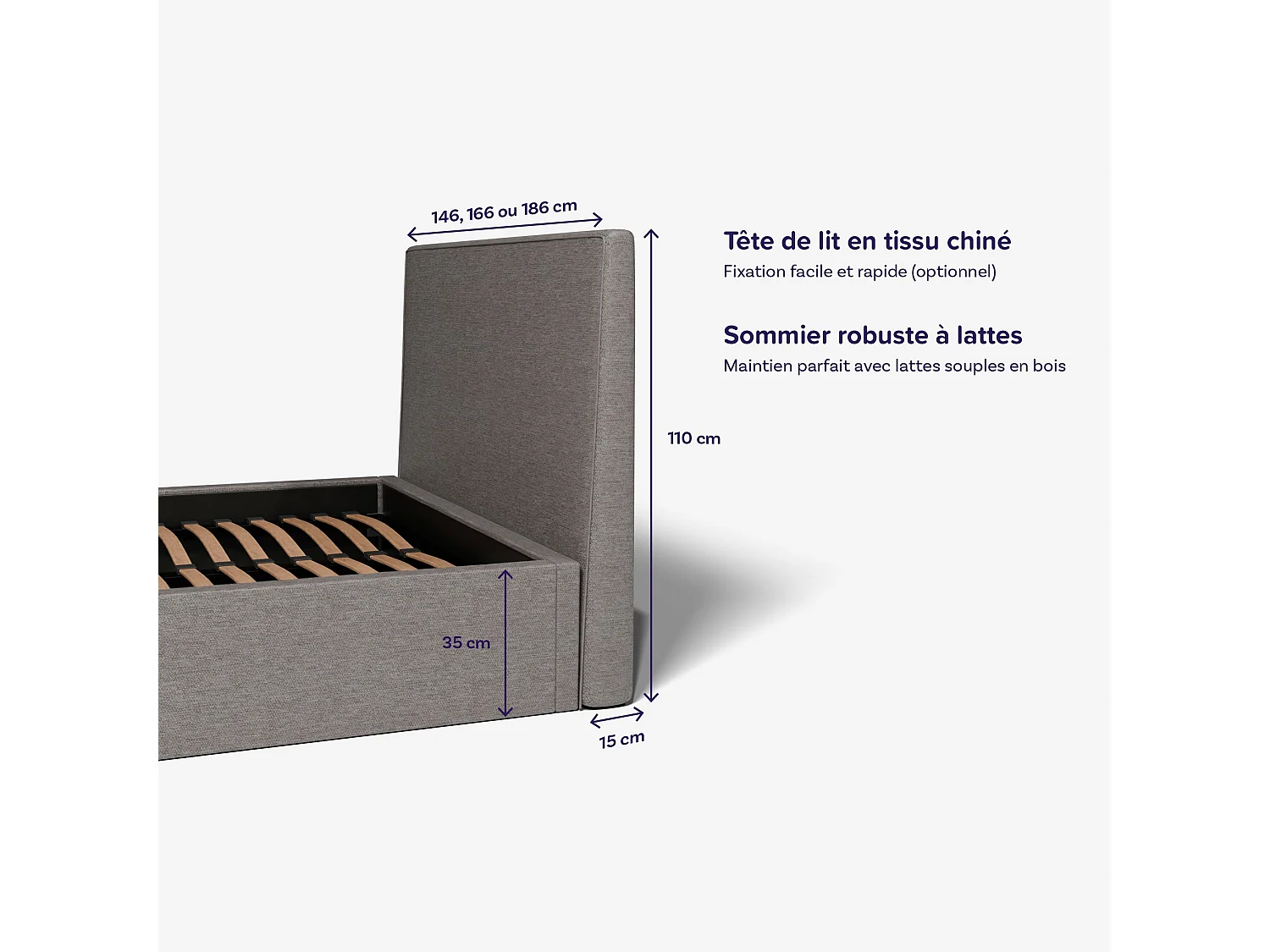 Pack lit coffre et matelas hybride 180x200 épais 30cm