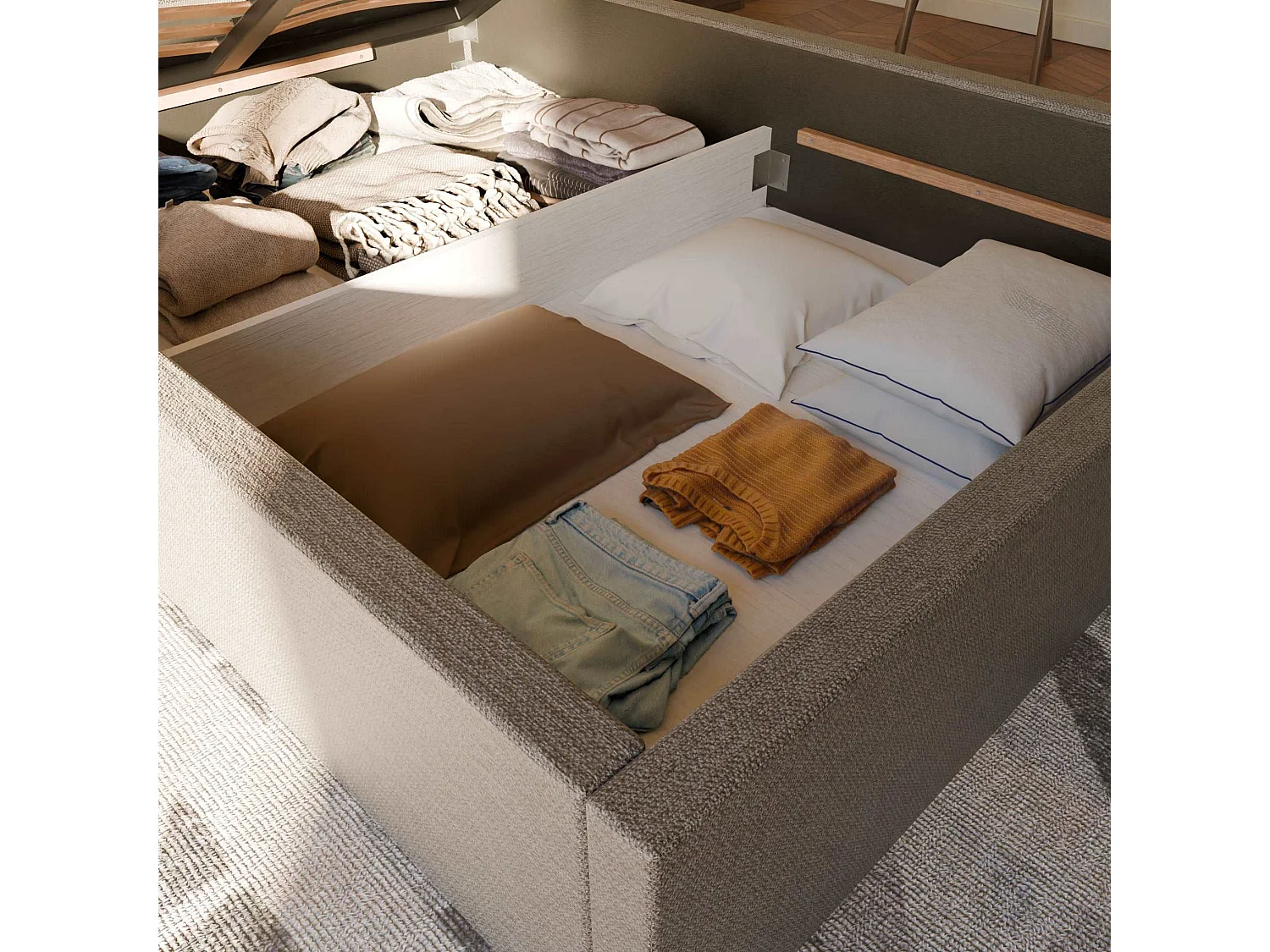 Pack lit coffre et matelas hybride 160x200 épais 30cm