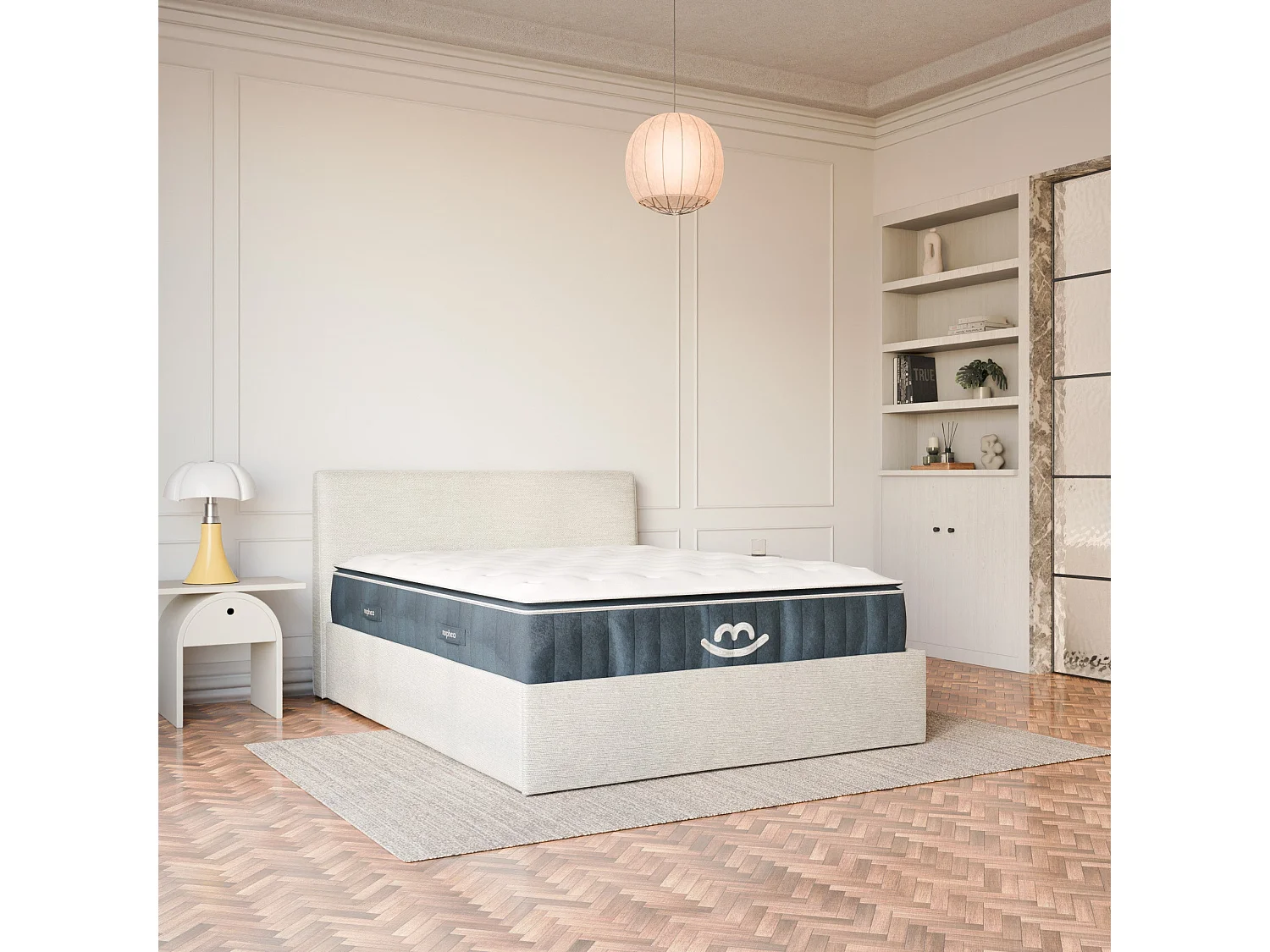 Pack lit coffre et matelas hybride 180x200 épais 30cm