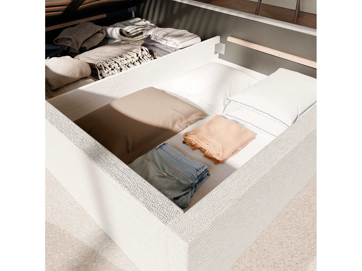 Pack lit coffre et matelas hybride 180x200 épais 30cm