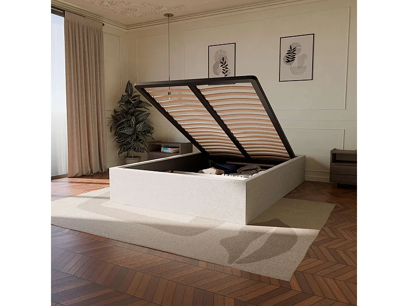 Pack lit coffre et matelas hybride 180x200 épais 30cm