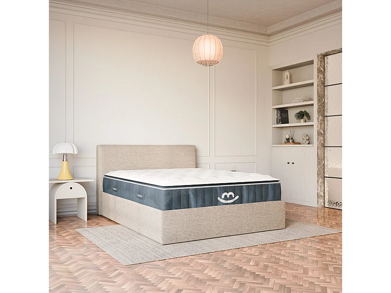 Pack lit coffre et matelas hybride 140x190 épais 30cm