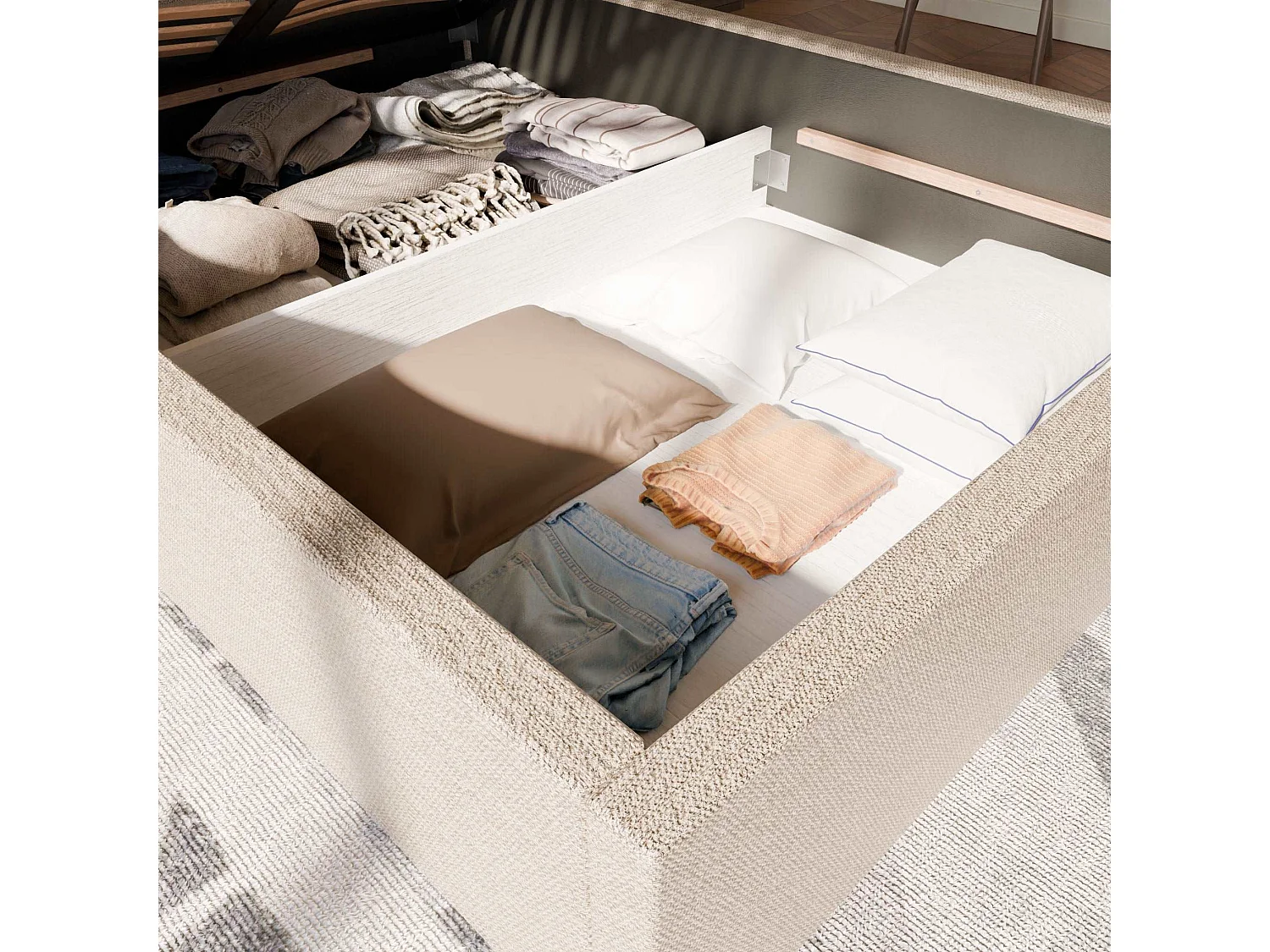 Pack lit coffre et matelas hybride 140x190 épais 30cm