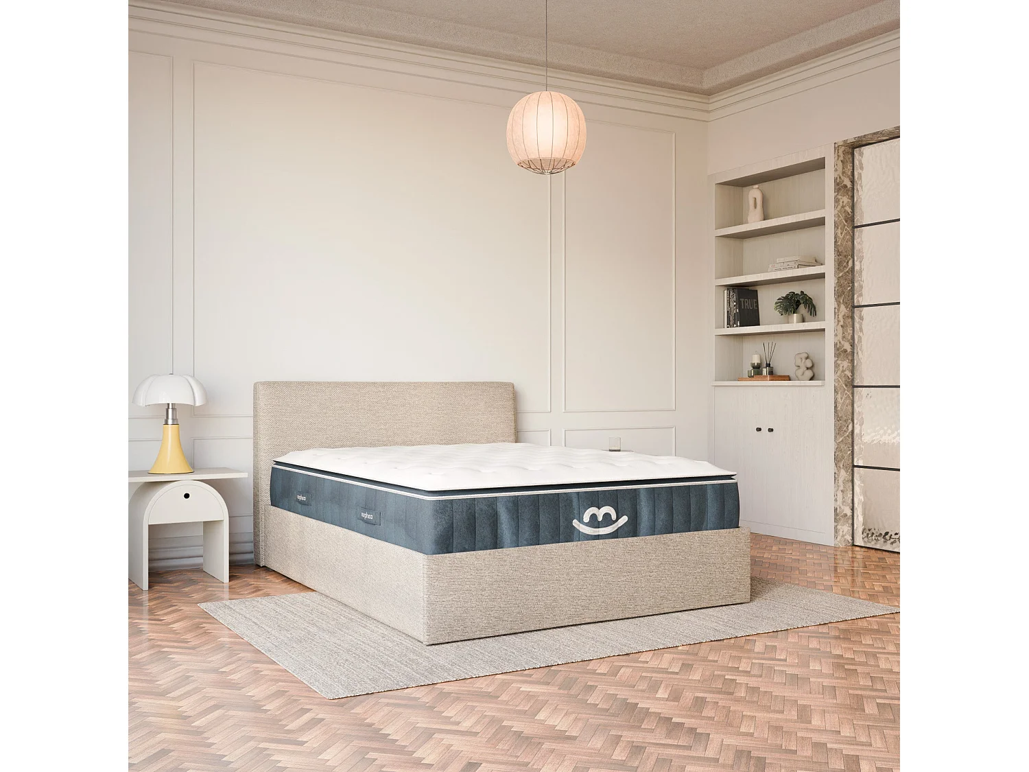 Pack lit coffre et matelas hybride 160x200 épais 30cm