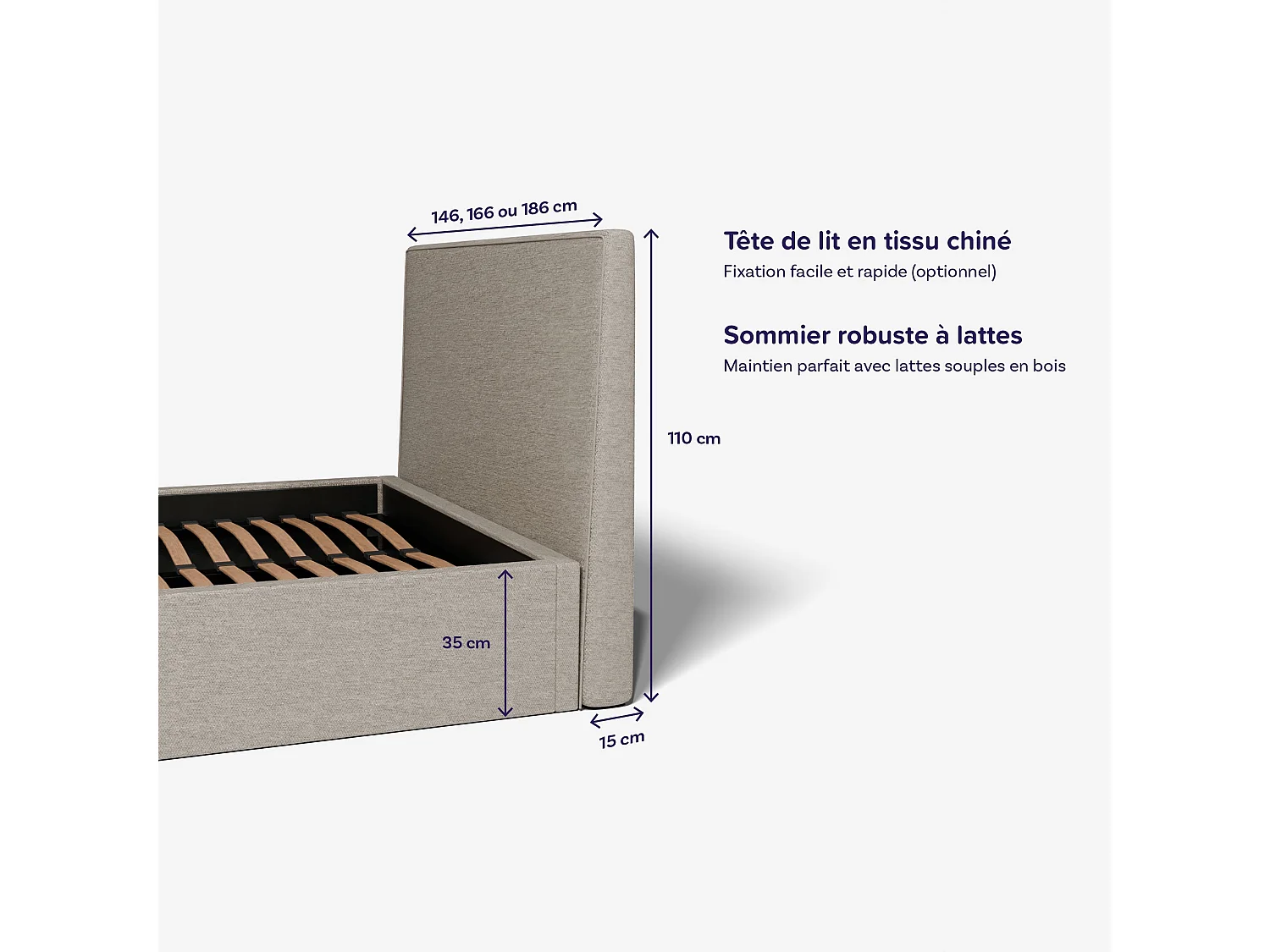 Pack lit coffre et matelas hybride 160x200 épais 30cm