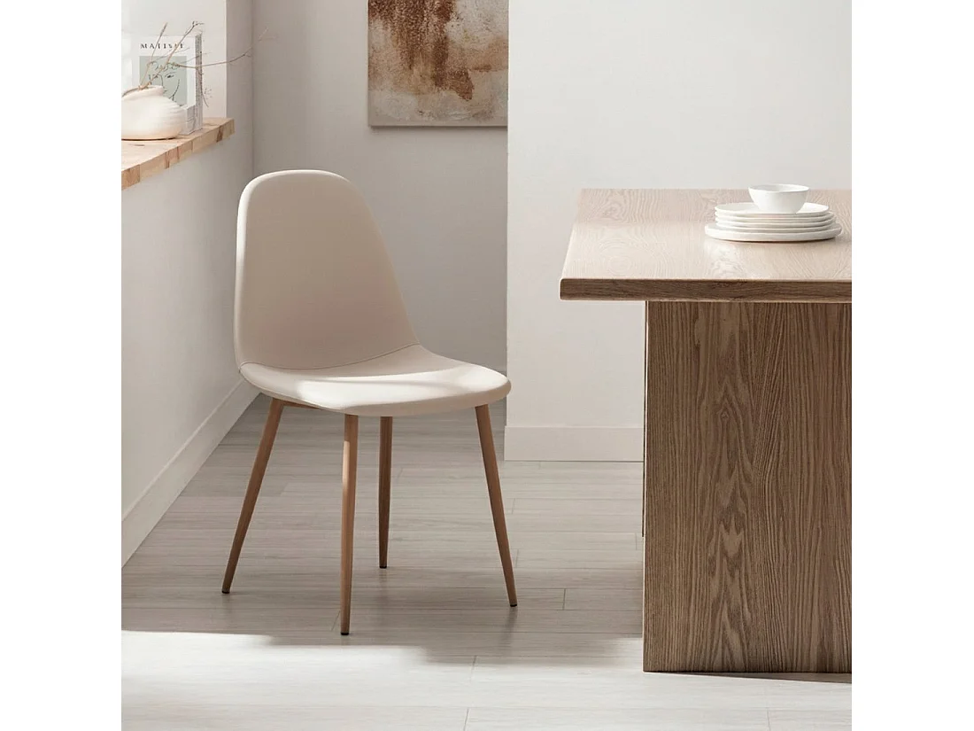 Silla de comedor de Polipiel Beige 84 x 44- Elia