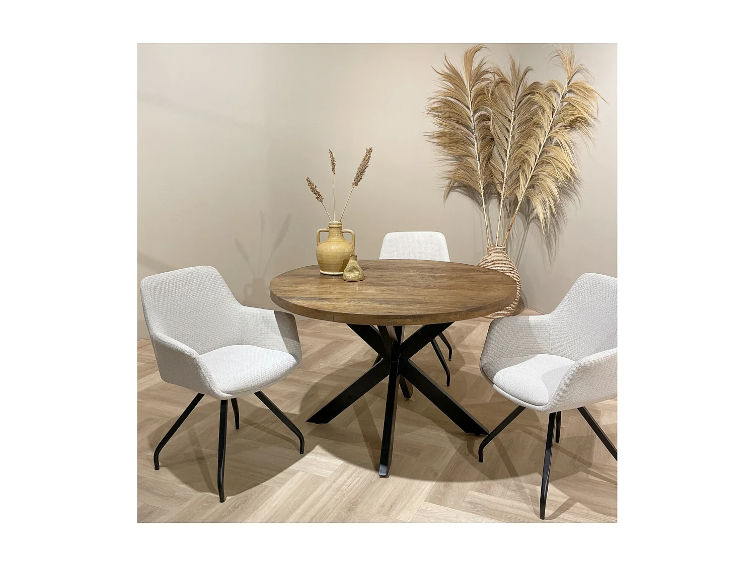 BARI-Table à manger Ronde 6 personnes D150 en bois massif