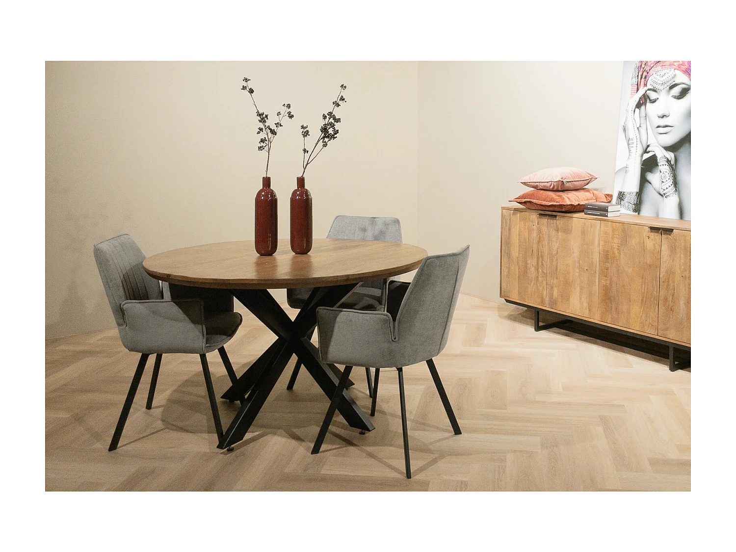MACY-Table à manger ronde 4 personnes 130 cm en bois massif