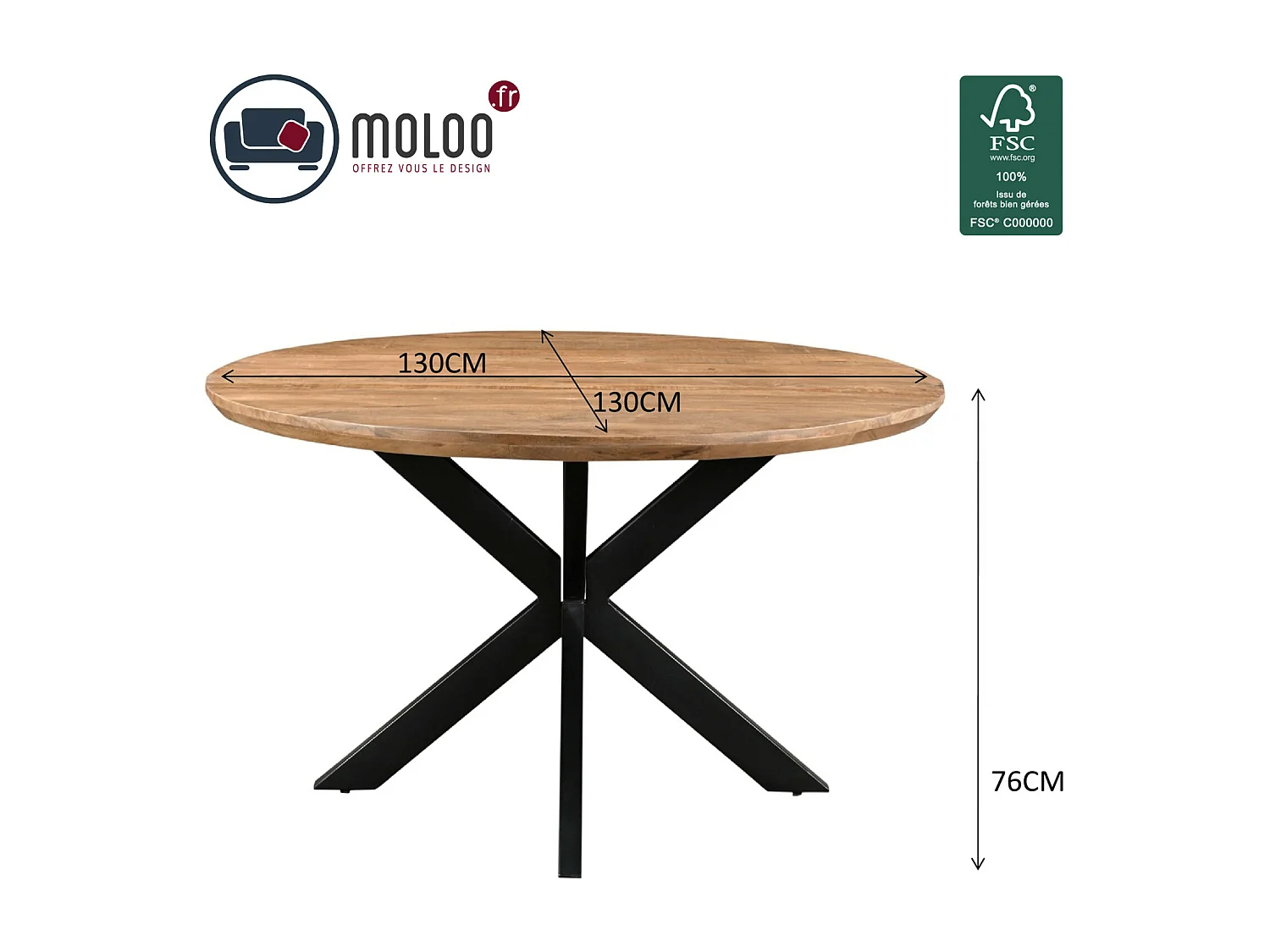 MACY-Mesa de comedor redonda D130, madera