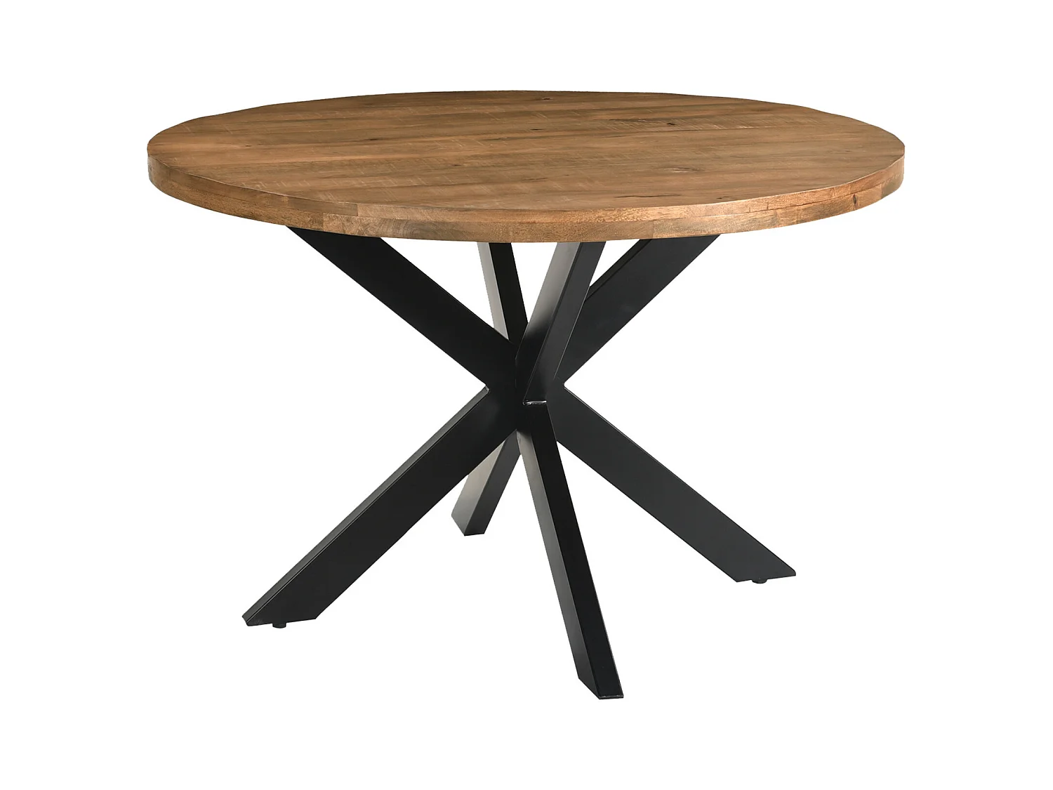 BARI-Mesa de comedor redonda para 4 personas L120 cm Madera de mango y metal negro