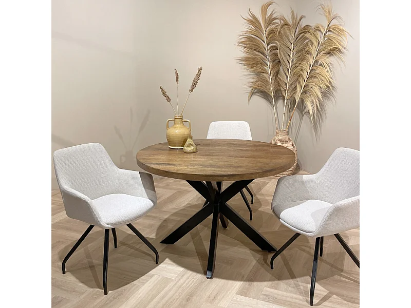 BARI-Table à manger Ronde 4 personnes D120 cm en bois massif