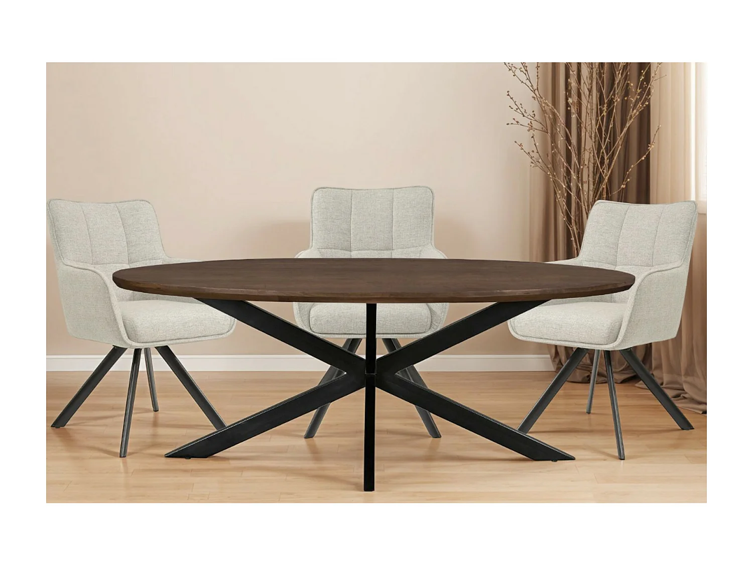 MACY-Table à manger ovale 10 personnes 240 cm en bois massif brun