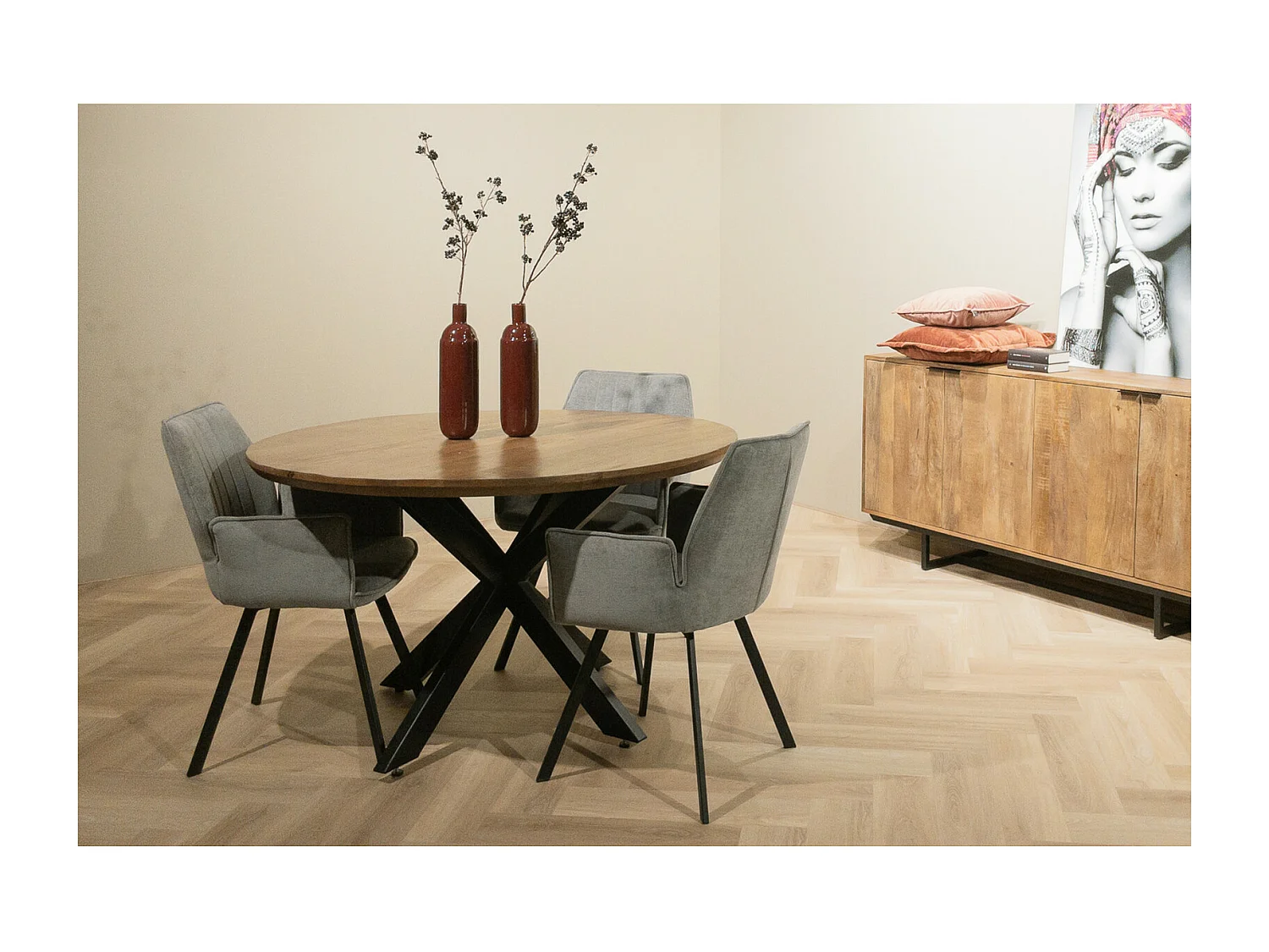 MACY-Table à manger Ronde 6 personnes 150 cm en bois massif
