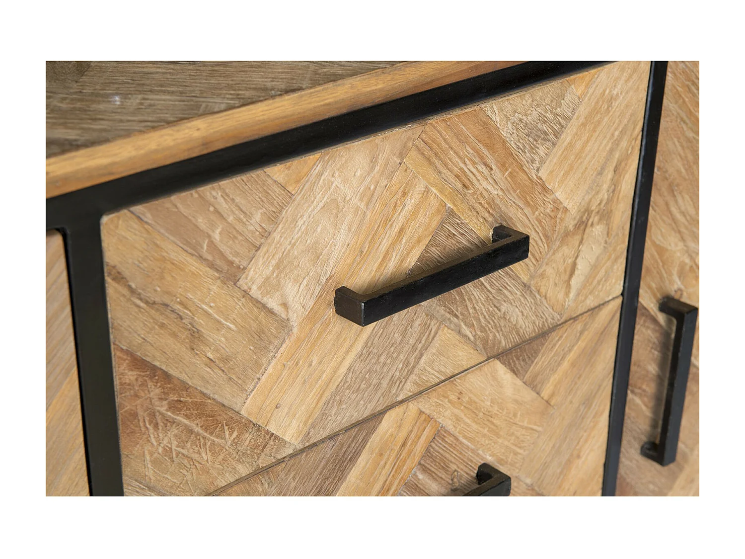 BIARRITZ-Buffet 145 cm en Teck massif et métal noir