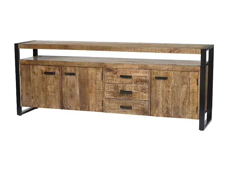 DACCA-Aparador de 210 cm en madera maciza y metal negro