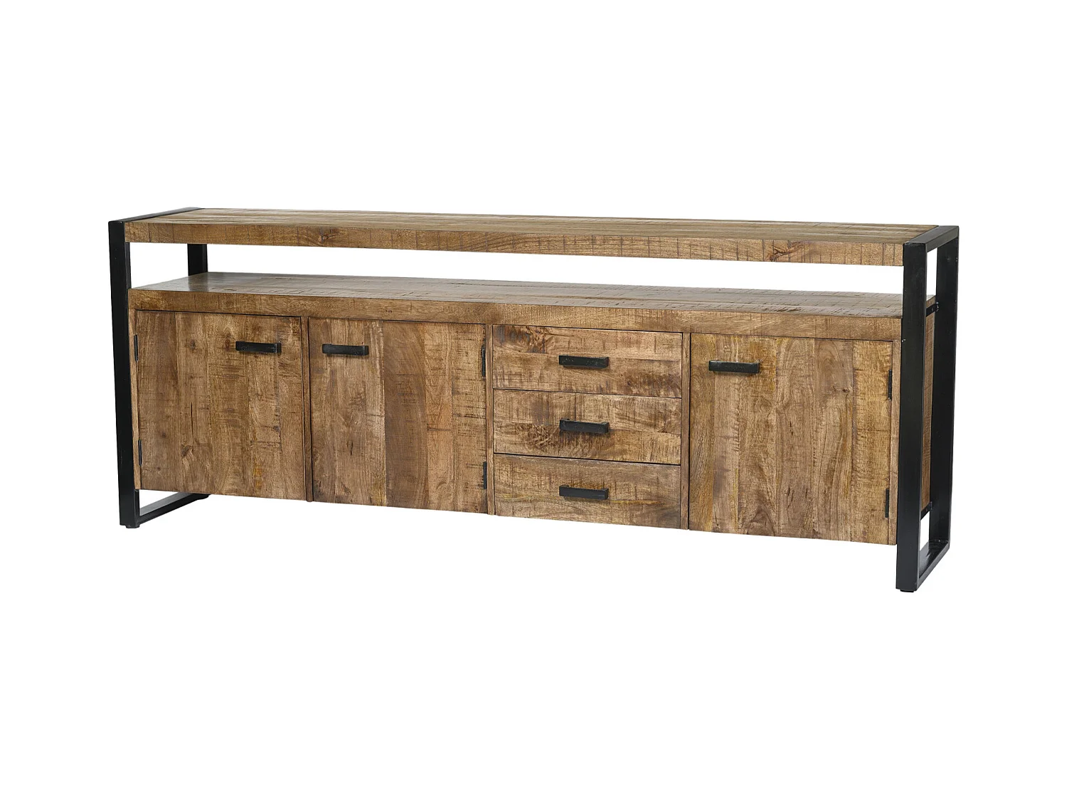DACCA-Aparador de 210 cm en madera maciza y metal negro