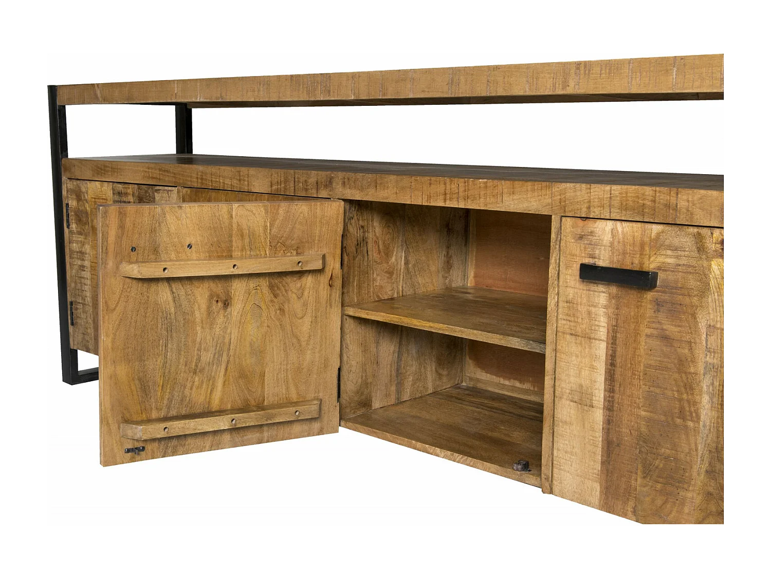 DACCA-Buffet 210 cm en bois massif et métal noir