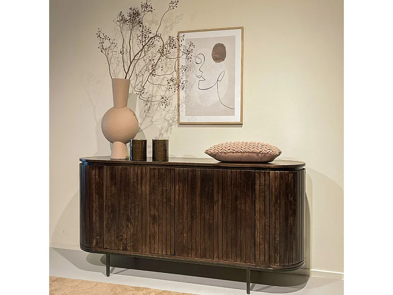 MENTON-Buffet 180 cm en bois massif brun