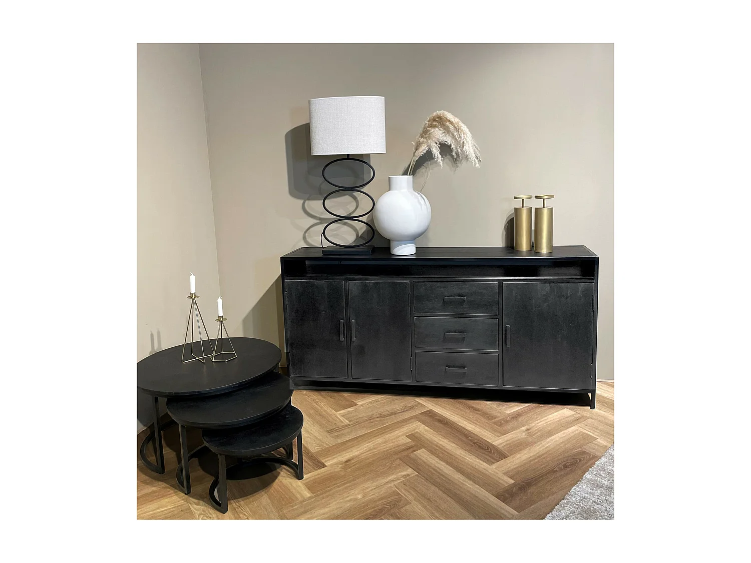 UZES-Aparador de 180 cm en madera maciza y metal