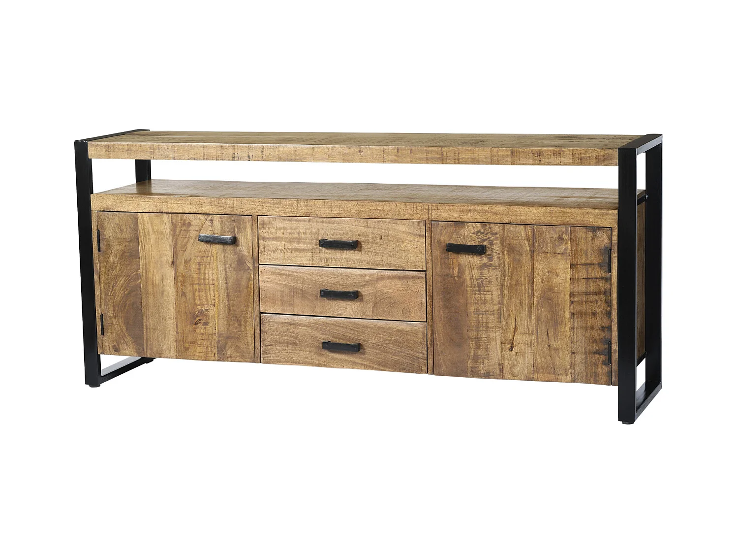 DACCA-Aparador de 180 cm en madera maciza y metal negro