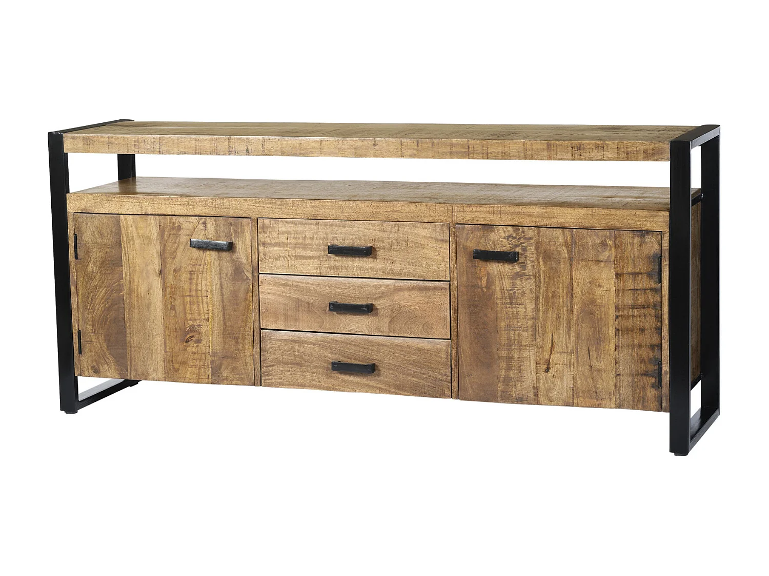DACCA-Aparador de 180 cm en madera maciza y metal negro