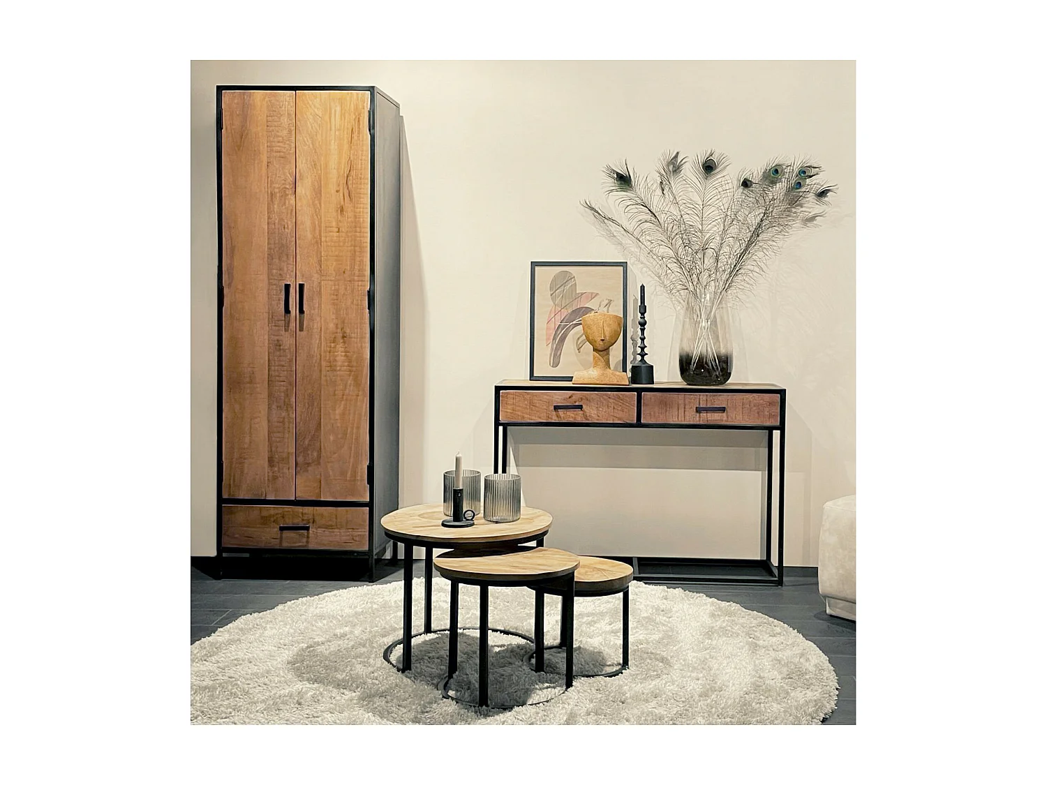 ANGLET-Rangement 2 portes en bois massif et métal