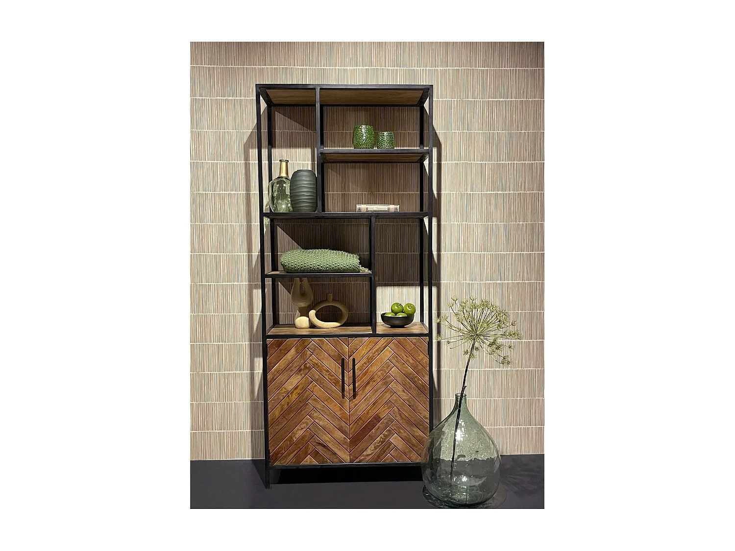 MADRAS-Bibliothèque H200 cm en bois massif et métal