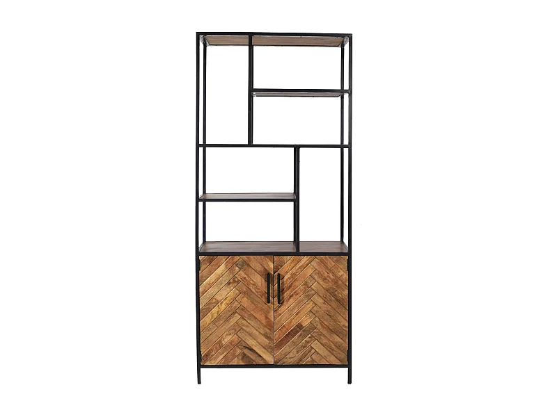 MADRAS-Librería de madera maciza y metal de 200 cm de alto.